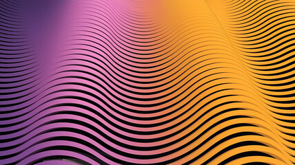 Sticker - Series of undulating, wavy lines in a rhythmic pattern, transitioning from deep purple at the bottom to golden hue at the top, stacked to create depth and dimension, resembling a flowing abstract wave