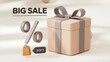 © Mr. Muzammil - Beige gift box with a grey ribbon, accompanied by a large percentage sign and a small shopping bag, announces a big sale