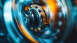 © Natchooda - Close-up of a spinning flywheel in motion, showcasing rotational momentum and energy transfer in mechanical engineering