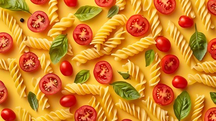 Wall Mural - A pile of pasta tasty yummy spicy with red tomatoes with leaves