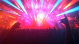 Vibrant Concert Scene with Colorful Lights and Excited Crowd