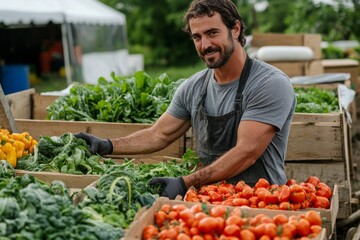 small business farm owner agree sell produce to local food market, Generative AI