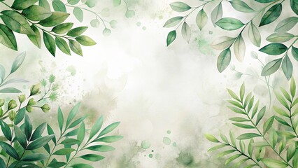 Sticker - Serene Watercolor Greenery Frame Botanical Illustration with Lush Foliage and Soft Color Palette