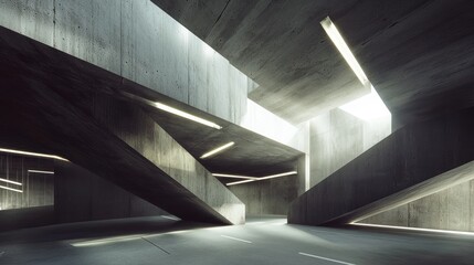 Poster - Concrete structure with light, geometric, minimalist, modern, abstract, industrial.