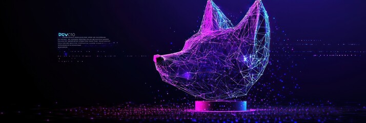Poster - Low poly fox head glowing on dark backdrop.