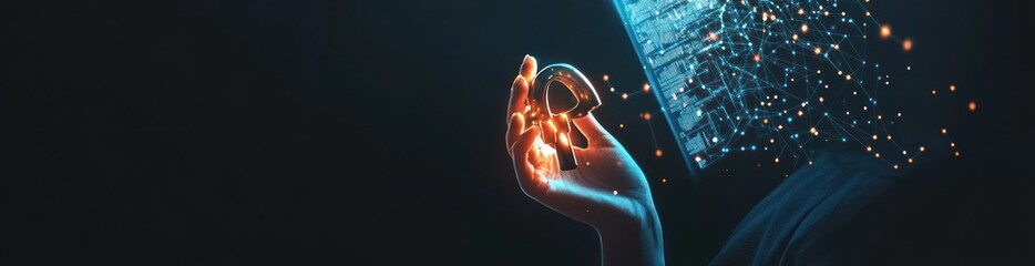 Leinwandbilder - Hand holding digital lock with data flow effect.
