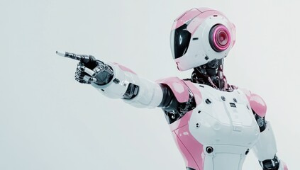 Aufkleber - Pink robot points with a finger.