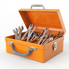 Aufkleber - Orange toolbox opened, showing assorted wrenches, and other tools.
