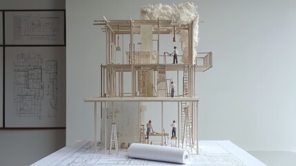 Leinwandbilder - Miniature construction model with workers.