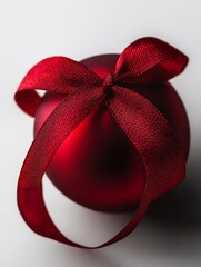 Wall Mural - A glossy red Christmas ornament with a shiny ribbon, perfect for holiday decorations and festive celebrations.