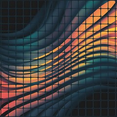 Wall Mural - Abstract wavy square grid on a black background bright color gradient elegant background for wallpaper banner cover flyer business template vector illustration