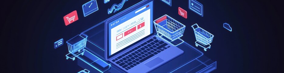 Aufkleber - Online shopping concept, laptop with carts.