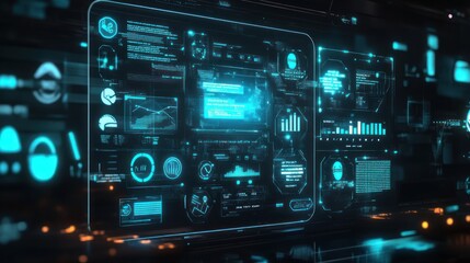 Fototapete - Futuristic digital interface displaying data and graphics.