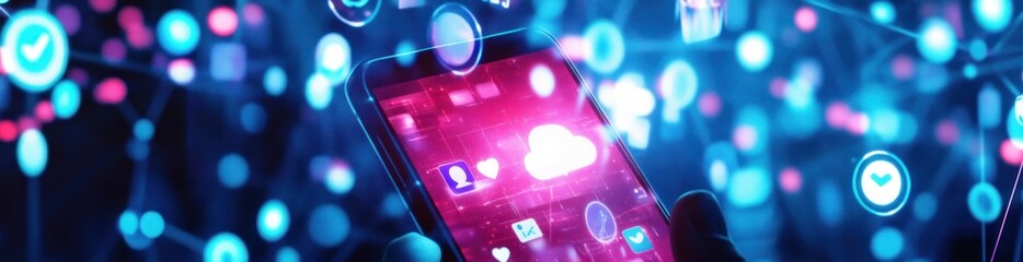 Aufkleber - Smartphone with interface and connections on a blue background.