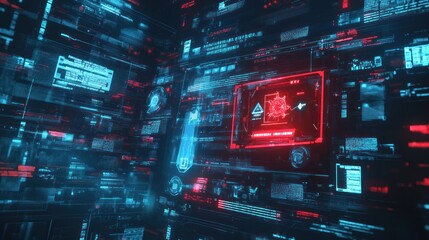 Aufkleber - Data breach with glowing, layered digital panels.