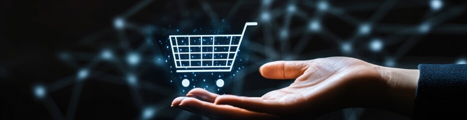 Aufkleber - Hand presenting a digital shopping cart icon.
