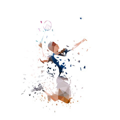 Wall Mural - Badminton player, isolated low poly vector illustration, geometric drawing