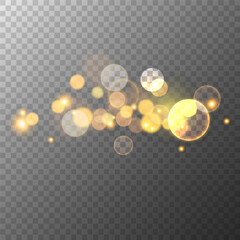 Poster - Bright bokeh lightson transparent background. Blurred overlay template. Abstract blur light effect. Vector illustration.