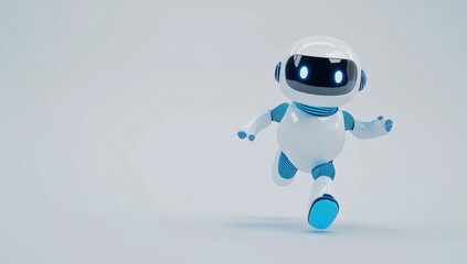 Poster - 3D white robot running on light backdrop.