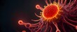 © RobinsonIcious - Electron microscope image of a virus particle its alienlike structure glowing with artificial red and gold tones