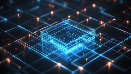 Aufkleber - Futuristic circuit board with glowing lines and nodes.