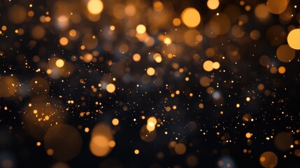 Aufkleber - Golden glowing blurred bokeh lights on black.