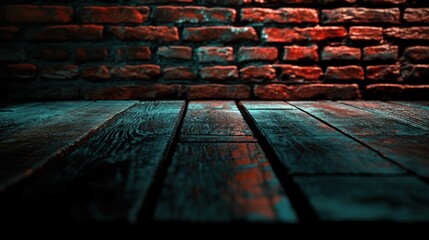 Aufkleber - Grunge brick wall & wood floor background.
