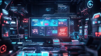 Leinwandbilder - Futuristic control panel with glowing screens.
