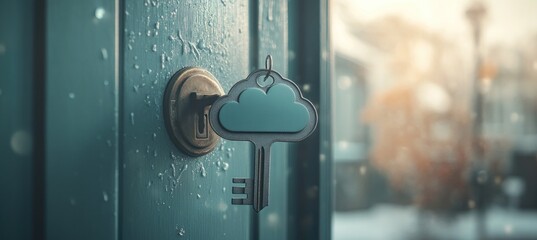 Leinwandbilder - Cloud key in lock, door slightly open.