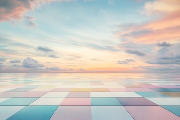 Poster - Sunset sky, colorful tiled floor.