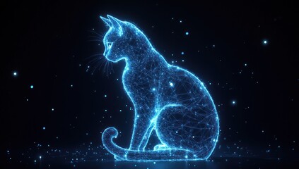 Poster - Digital cat glowing, on black.