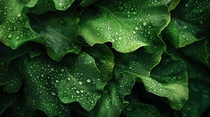 Leinwandbilder - Green leaves with droplets.