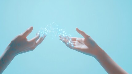 Leinwandbilder - Hands holding glowing digital network.