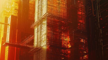 Aufkleber - Abstract view of orange buildings in sunlight.