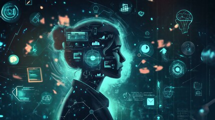 Poster - Woman with glowing data interface overlay.