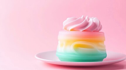 Aufkleber - Pastel rainbow dessert with pink swirl on plate.