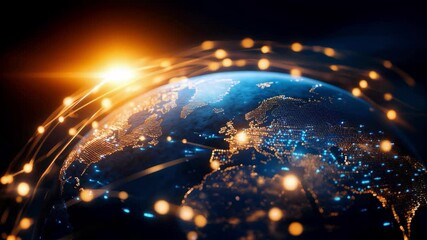 Wall Mural - global network on digital earth globe from space, world finance connectivity, business trading, tele