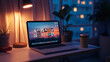 © Yura - Watching social networks on a laptop at a cozy desk, a cup of coffee next to a laptop