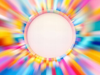 Abstract colorful burst with circular blank center, vibrant motion blur background, dynamic energy explosion, rainbow color design, creative concept, futuristic visual art, bright and energetic frame.