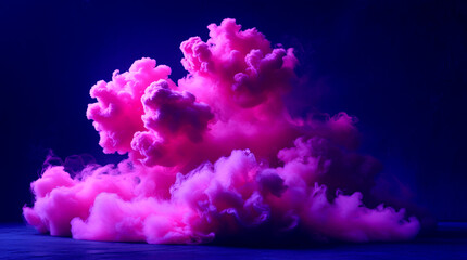 scene with sky and clouds. Floating fuchsia cloud with liquid movement on a dark background