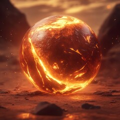 Wall Mural - A glowing, living energy orb on the surface of Mars, with subtle, swirling internal motion as if it is slowly devouring energy