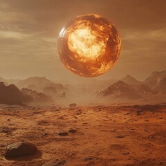 Wall Mural - A glowing, living energy orb on the surface of Mars, with subtle, swirling internal motion as if it is slowly devouring energy