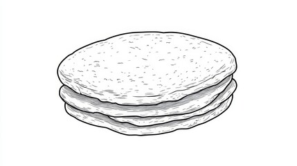 Wall Mural - Vector style coloring page featuring an outlined contour of a single pancake on white background