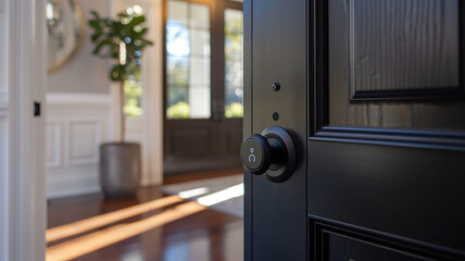 Aufkleber - This smart lock on a front door highlights modern home security and ease of access.
