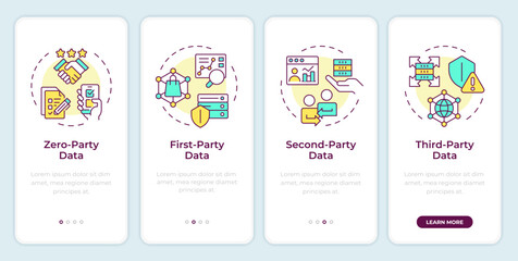 Wall Mural - audience data types onboarding mobile app screen. e business walkthrough 4 steps editable graphic in