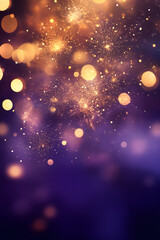 Wall Mural - gold and dark violet fireworks and bokeh in new year eve and copy space. abstract background holiday
