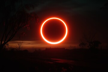 Sticker - A minimalist interpretation of a solar eclipse with a glowing orange ring