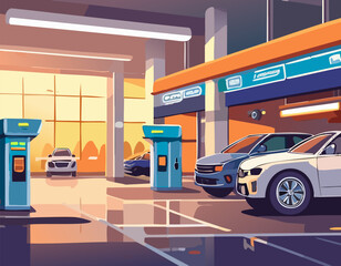 car automobile repair, service maintenance station building horizontal vector illustration