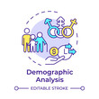 © IMG visuals icons - Demographic analysis multi color concept icon. Examining basic characteristics. Audience measurement. Round shape line illustration. Abstract idea. Graphic design. Easy to use in infographic