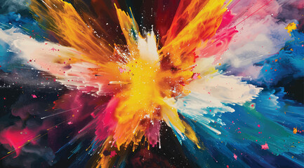 a dynamic burst with swirling splashes of color symbolizes excitement